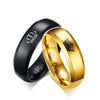 Her King His Queen Black and Yellow Gold Matte Finished Stainless Steel Couple Rings