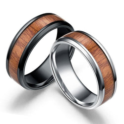 Couple's 8.0mm Black IP Stainless Steel Promise Rings with Zebrawood Inlay