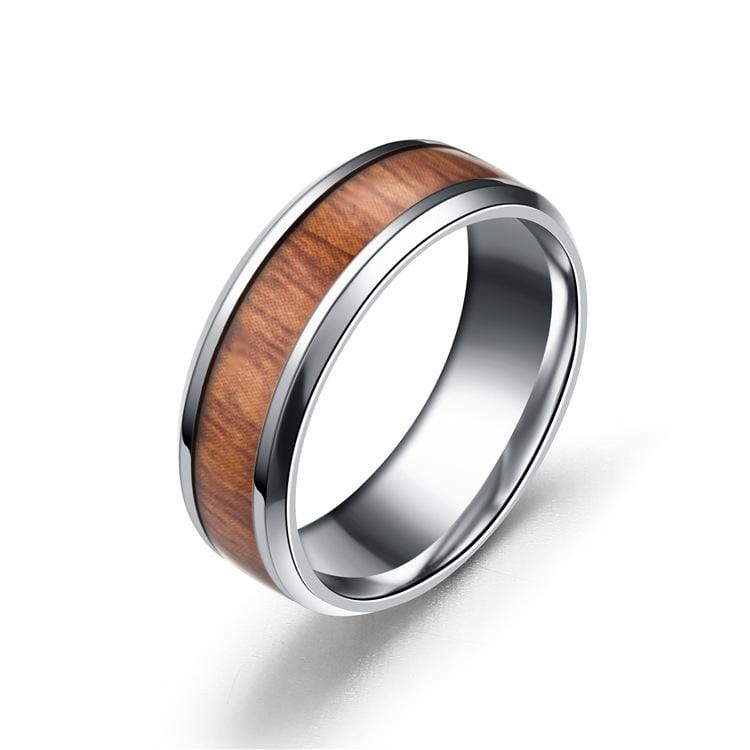 Couple's 8.0mm Black IP Stainless Steel Promise Rings with Zebrawood Inlay