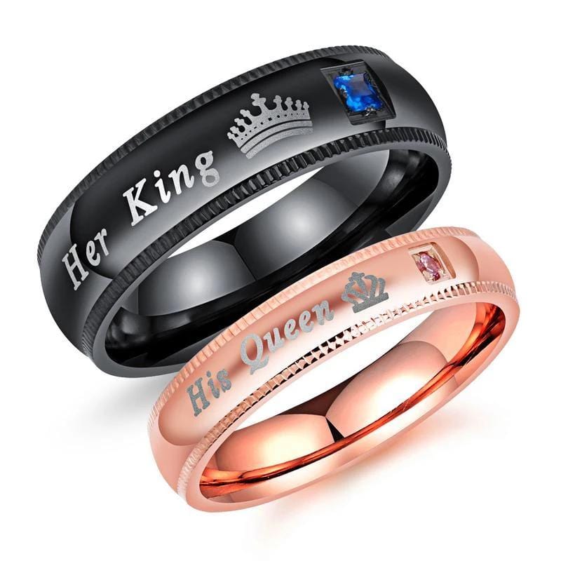 Her King His Queen Black and Rose Gold Plated Promise Couple Rings