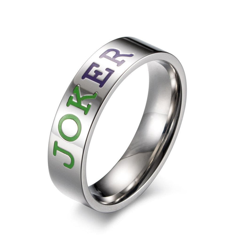 Couple's 6.0mm Engravable Multi-Color Enameled Joker & Harley Promise Rings in Stainless Steel