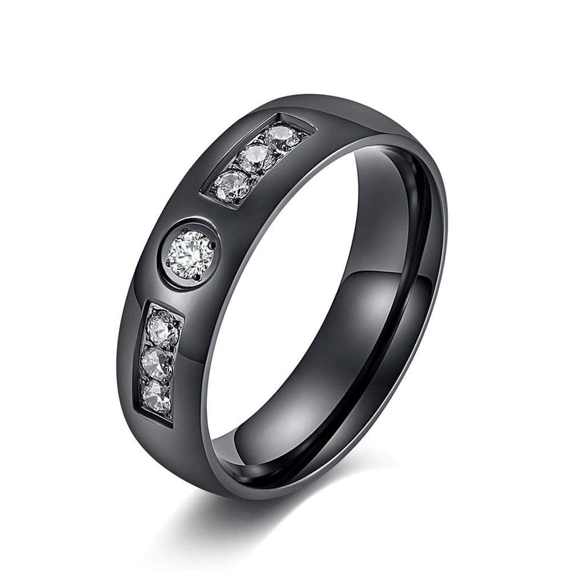 Couple's Round-Cut Sapphires Engravable Titanium Promise Rings with Black & Rose IP