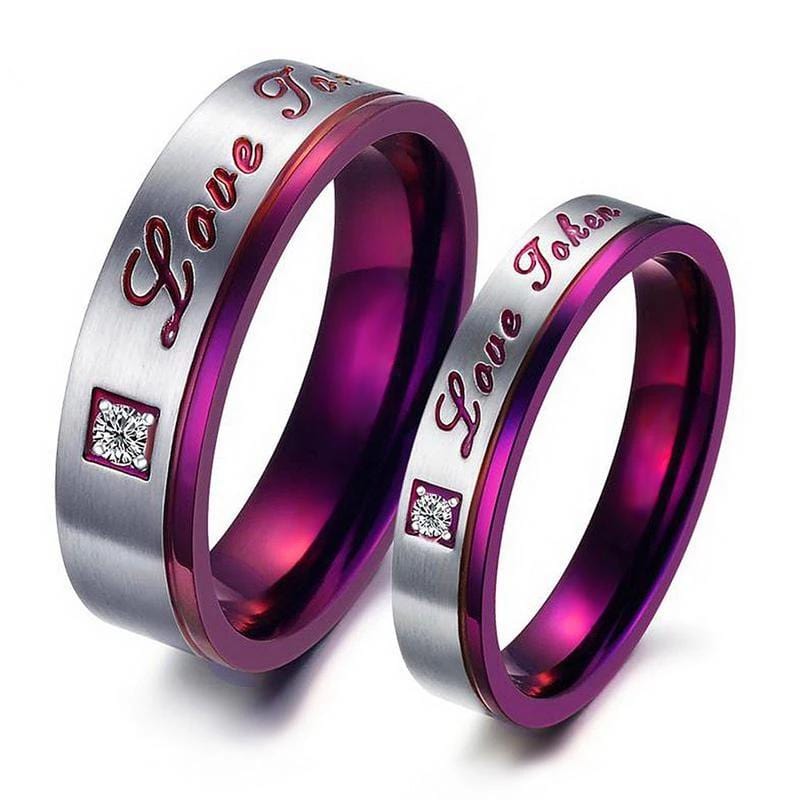 Love Token Purple Stainless Steel Couple Rings