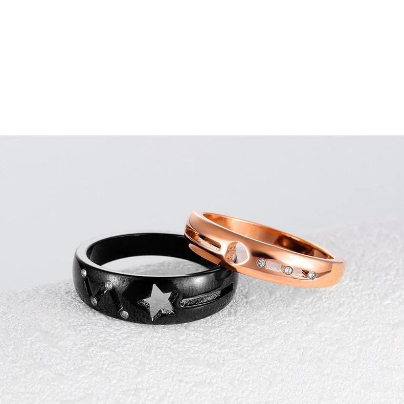 Hollow Star and Heart Stainless Steel Valentines Gift Couple Rings