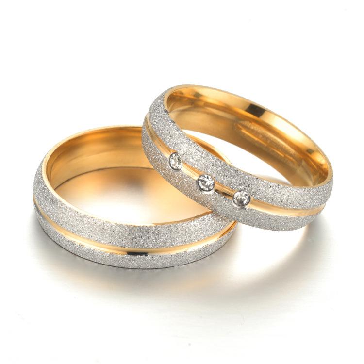 Couple's Three Stones Frosted Polished Titanium Promise Ring with Gold IP