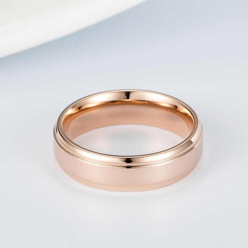 Couple's 6.0mm Engravable Titanium Promise Ring With Rose IP