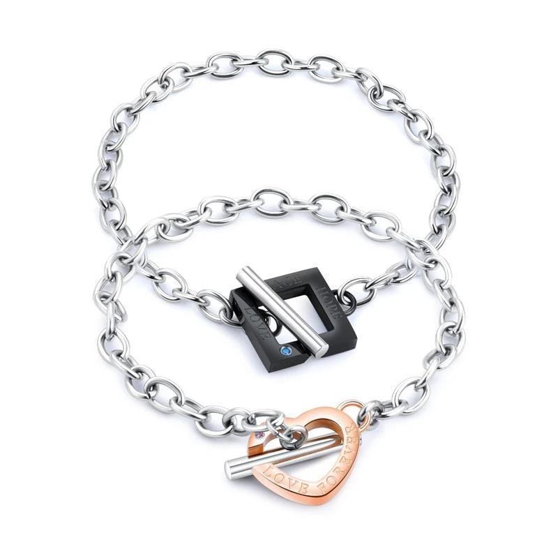 Rose and Black Couples Chain Bracelets