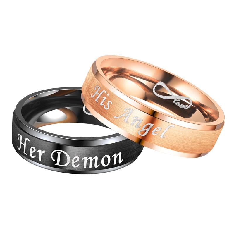 Her Demon His Angel Infinite Black & Rose Gold Couple Rings
