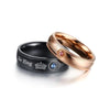 Her King His Queen Black and Rose Plated with Round Cut Gemstones Stainless Steel Couple Rings