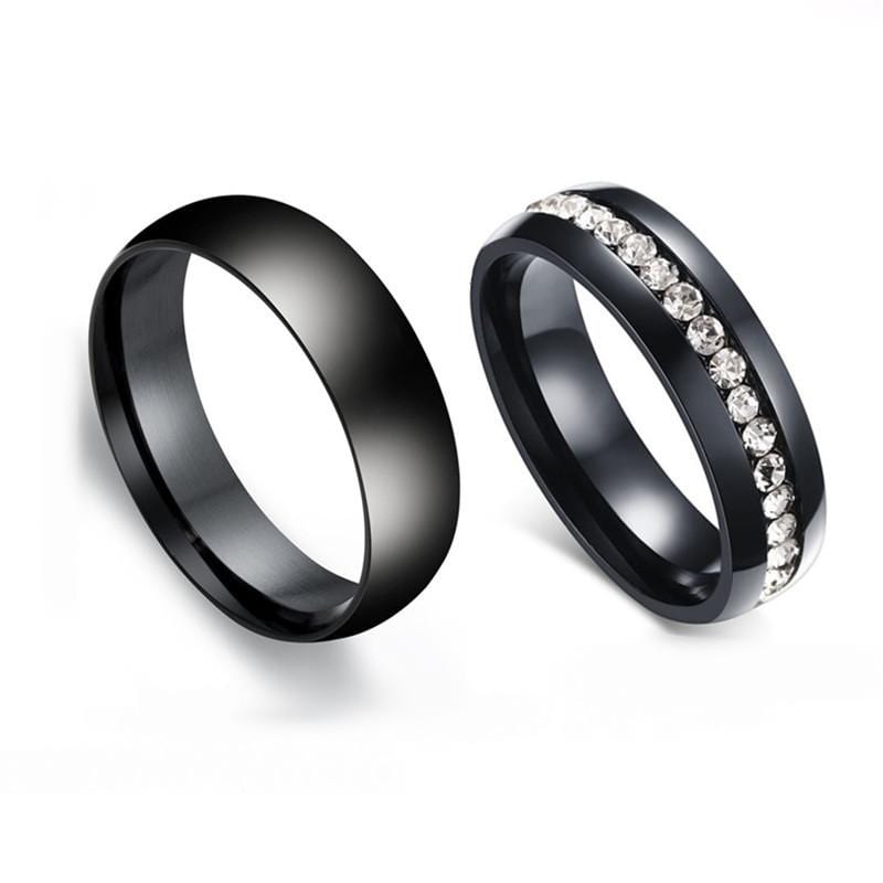 Couple's Diamond Titanium Promise Ring with Black IP