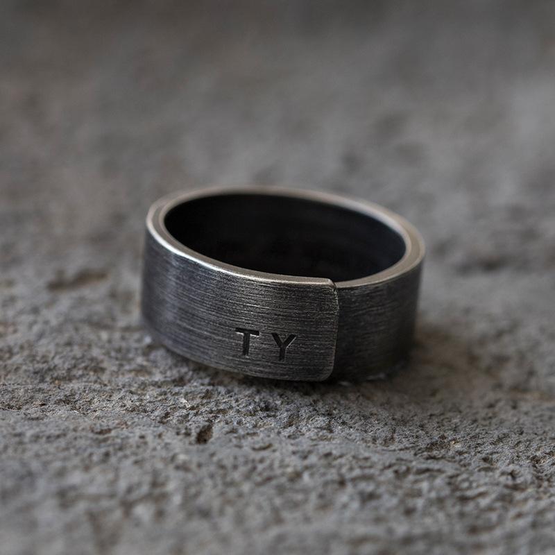 Vintage Initial Distressed Rings for Him and Her in Sterling Silver