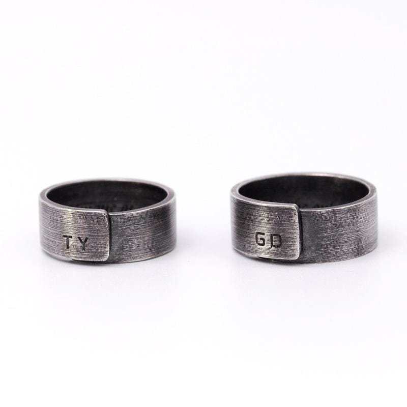 Vintage Initial Distressed Rings for Him and Her in Sterling Silver