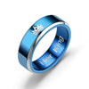 Couple's 8.0mm Engravable Her King & His Queen Promise Rings in Stainless Steel with Blue IP