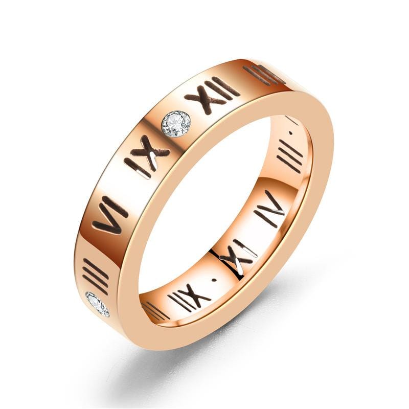 Diamond Roman Numeral Couple Rings with Gold IP-1
