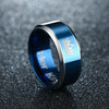 Couple's 8.0mm Engravable Her King & His Queen Promise Rings in Stainless Steel with Blue IP