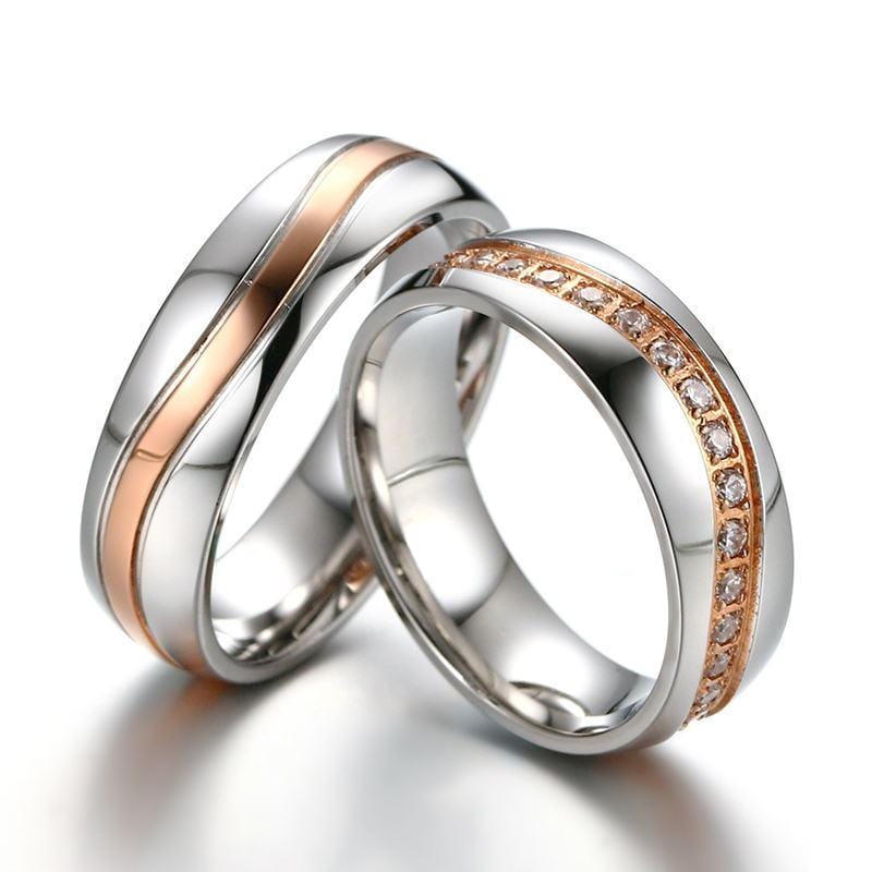 Geometric Style Rose Gold Plated With CZ Diamonds Promise Rings for Couples