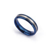 Couple's Engravable Center Ribbon Tow-Tone with Blue IP Promise Rings in Titanium