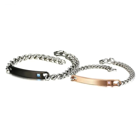 Rose and Black Couples Chain Bracelets