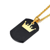 Black King & Queen Tag Couple Necklaces with Gold Crown