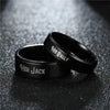 Couple's Engravable Her Jack & His Sally Promise Rings in Stainless Steel with Black IP
