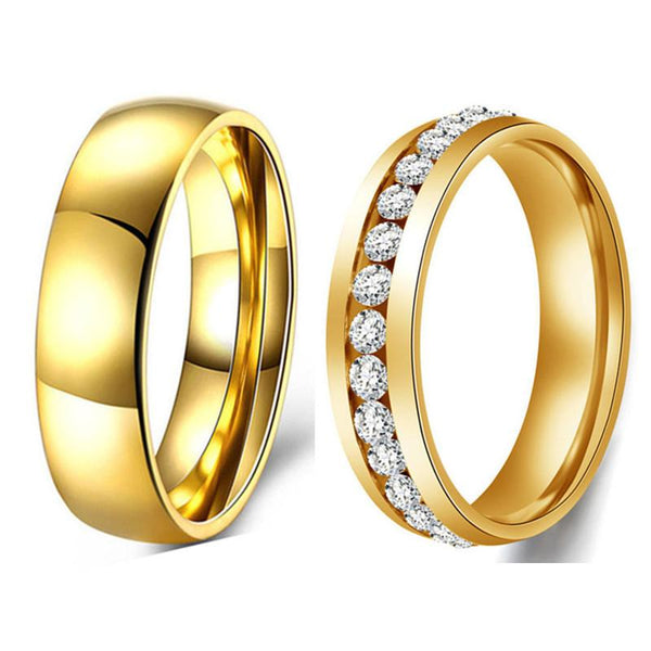 Couple's Diamond Titanium Promise Ring with Gold IP