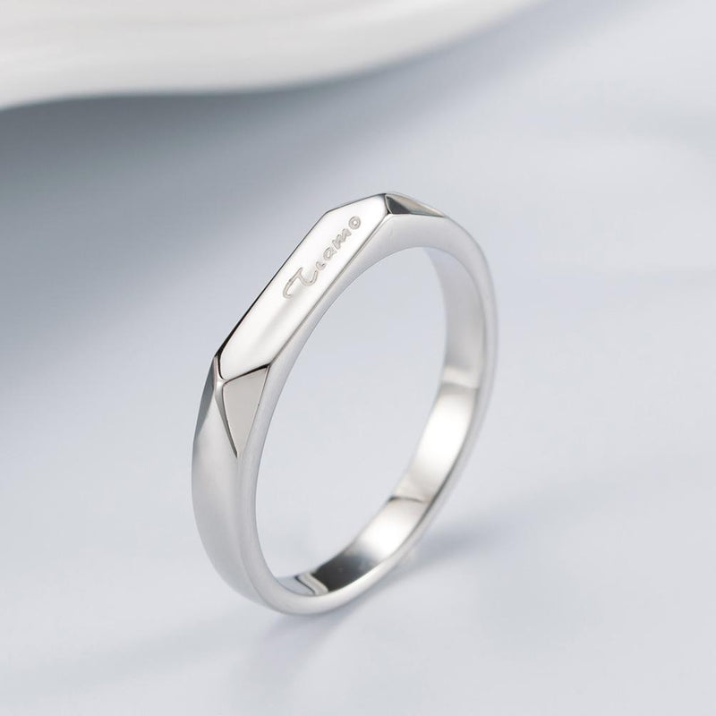 Couple's Engravable TIAMO Promise Ring in Titanium with Rose IP