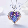Purple Crystal Heart Two-Tone Wings Necklace