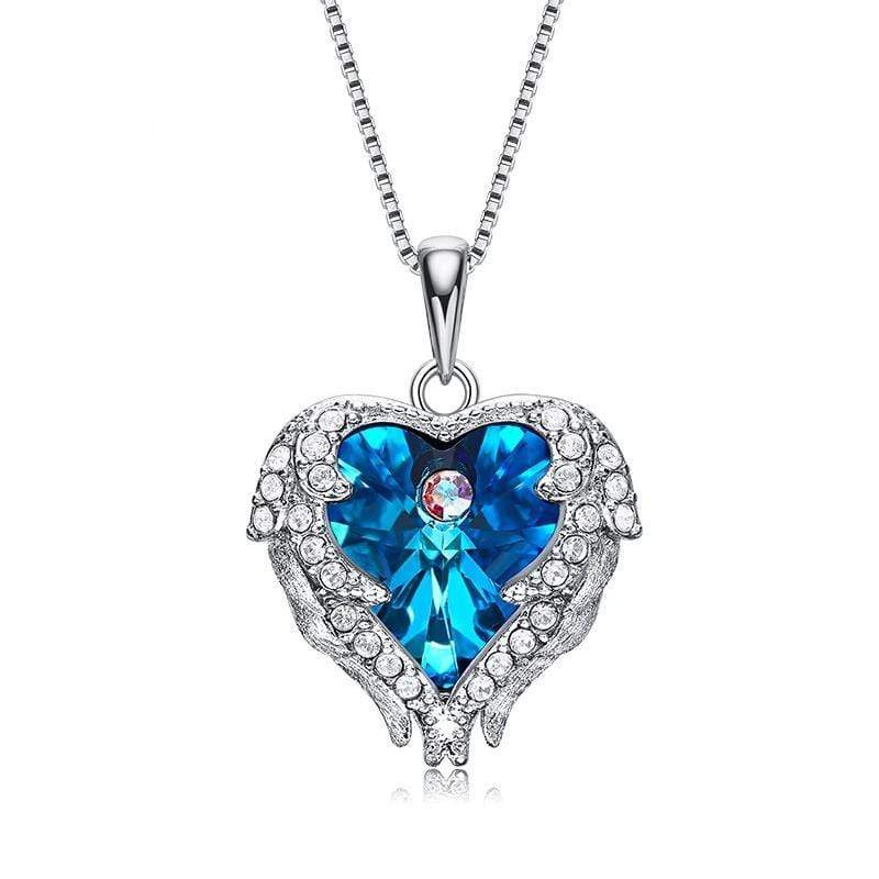 Crystal Heart and Wings Necklace in Sterling Silver