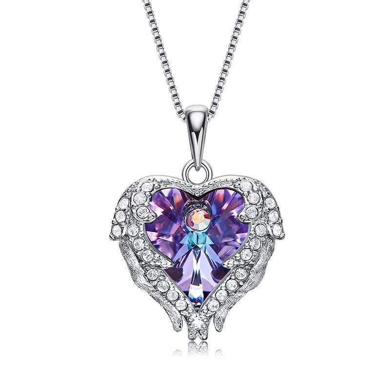 Crystal Heart and Wings Necklace in Sterling Silver