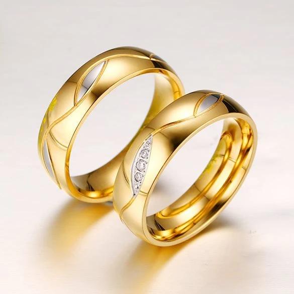 Geometry 18K Yellow Gold Plated Stainless Steel Couple Rings