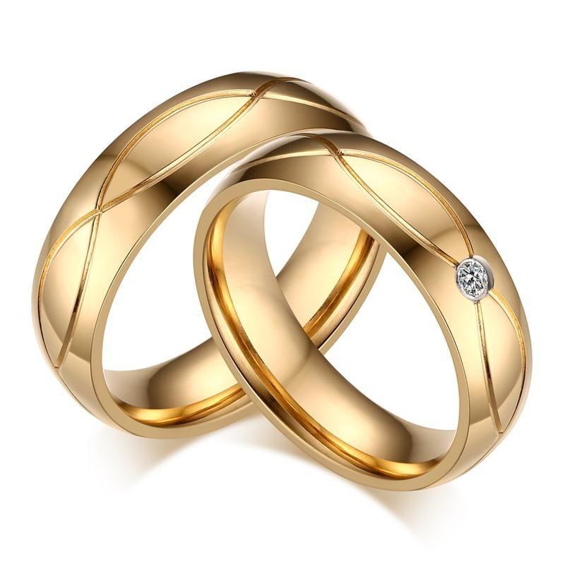 Gold Plated Stainless Steel Promise Rings for Couples