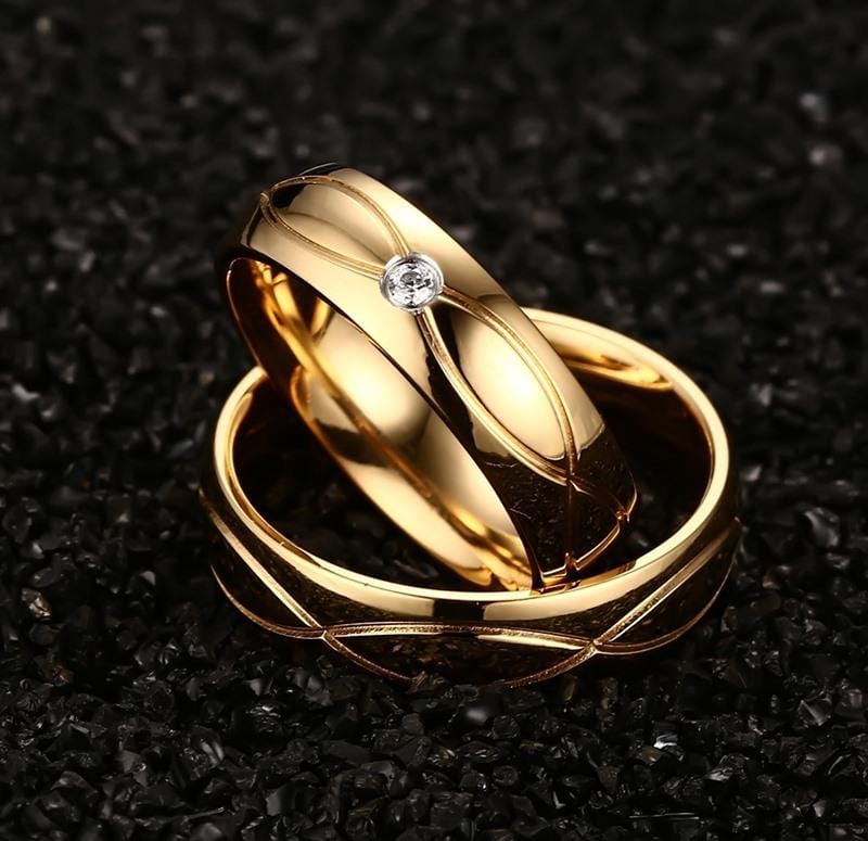 Gold Plated Stainless Steel Promise Rings for Couples