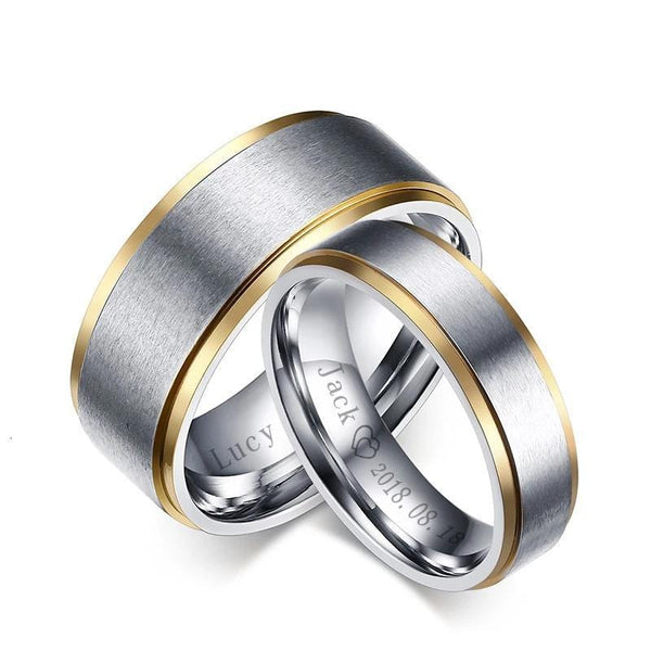 Silver and Yellow Gold Plated Matte Finished Couple Rings