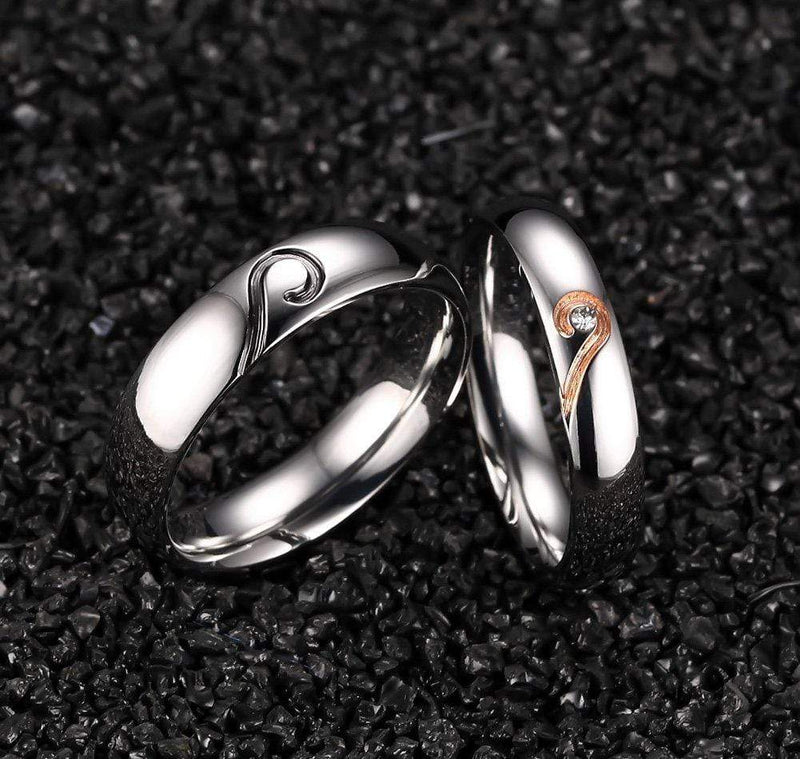 Adorable Rose Gold and Black Matching Heart Stainless Steel Couple Rings