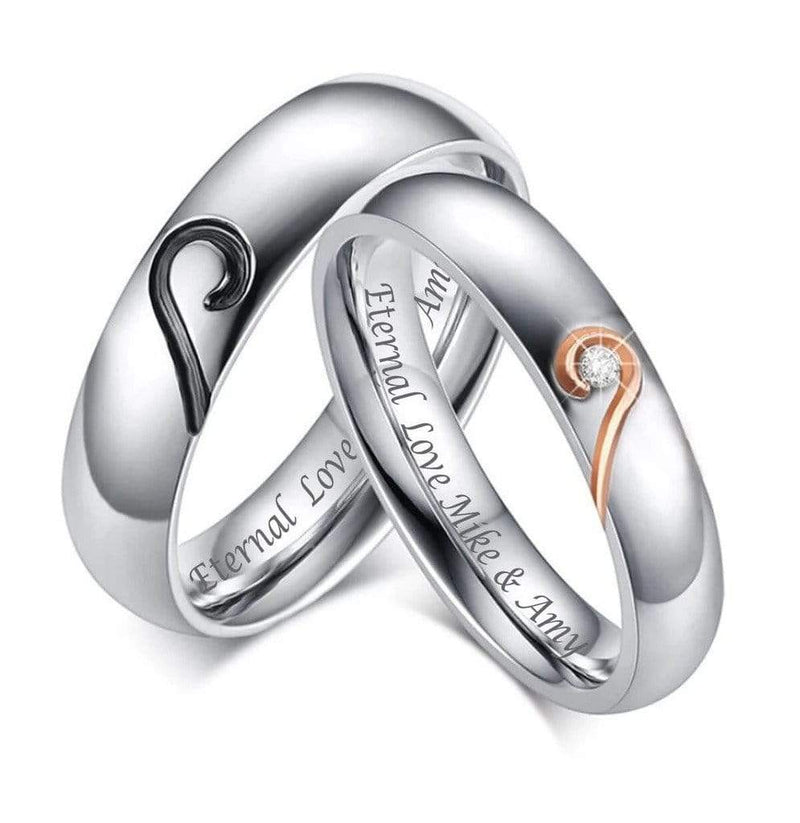 Adorable Rose Gold and Black Matching Heart Stainless Steel Couple Rings