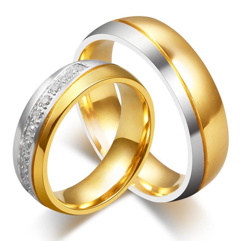 Couple's 6mm Tow-Tone Promise Rings in Stainless Steel with Yellow IP